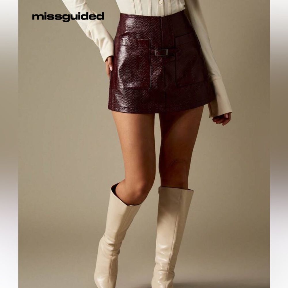 missguided leather maroon mini skirt L